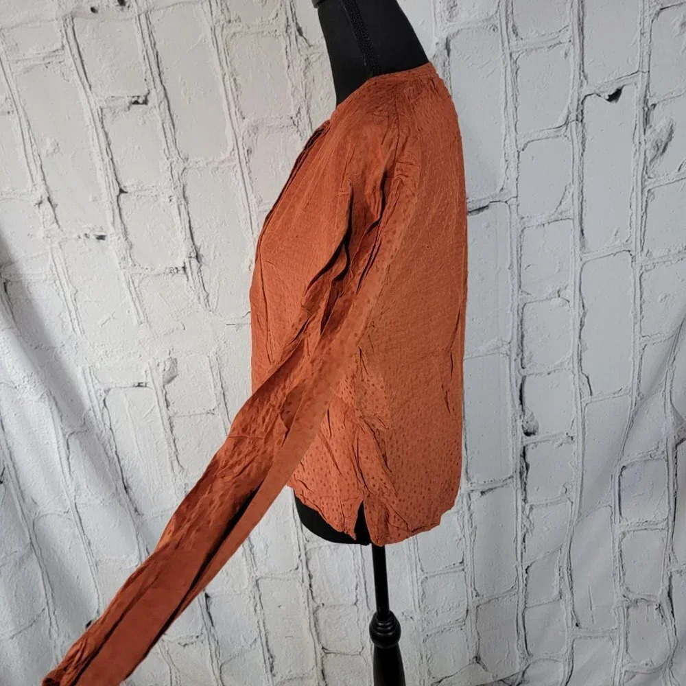 A New Day Boho Peasant Blouse Top V Neck Cottagecore Casual Rust Womens Sm - Picture 4 of 8